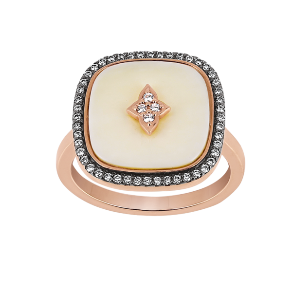 Bague - Diamants bruns, diamants, os de mammouth, or rose.